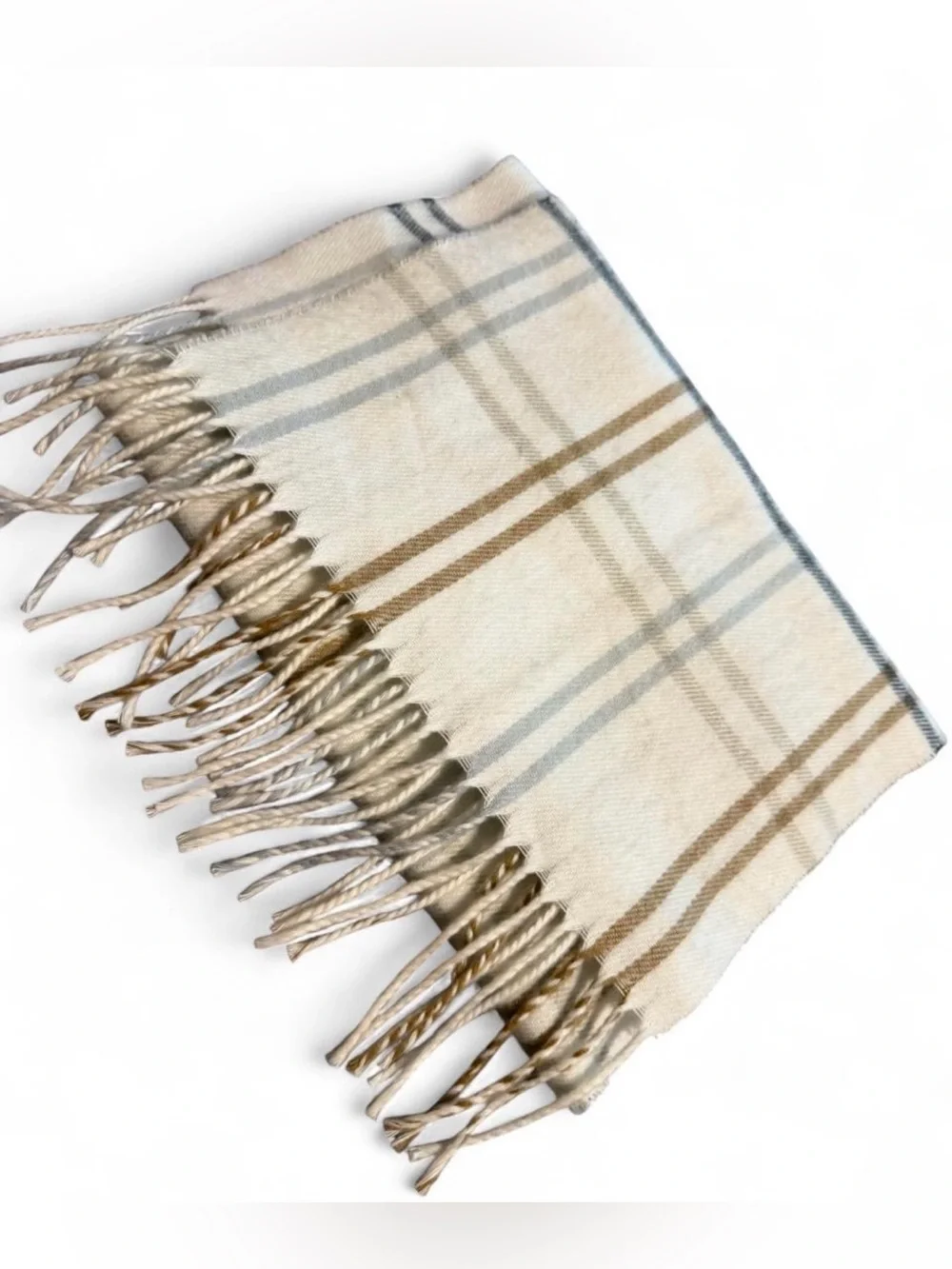 Cejon Plaid Fringe Scarf - Cream, Brown & Gray